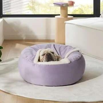 Lesure Medium Dog Bed with Cover Cave - Covered Round Dog Bed for Small and Medium Dogs, Machine Washable Burrow Pet Bed with Hooded Blanket, Cozy Cave Dog Bed with Anti-Slip Bottom, Purple 26"