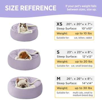Lesure Medium Dog Bed with Cover Cave - Covered Round Dog Bed for Small and Medium Dogs, Machine Washable Burrow Pet Bed with Hooded Blanket, Cozy Cave Dog Bed with Anti-Slip Bottom, Purple 26"