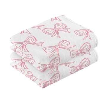 Hand Towels Set of 2 Cute Pink Bows Cotton Face Towel Bath Towel for Gym Spa Bathroom Absorbent Soft...