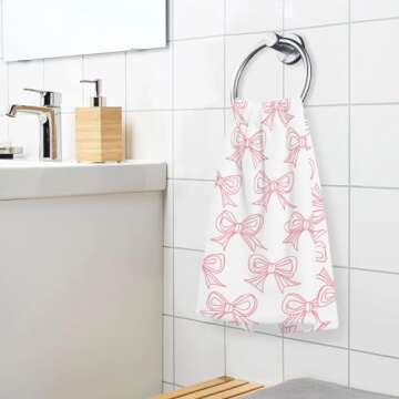 Hand Towels Set of 2 Cute Pink Bows Cotton Face Towel Bath Towel for Gym Spa Bathroom Absorbent Soft Guest Towel Home Decor 16 * 28in