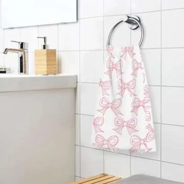 Hand Towels Set of 2 Cute Pink Bows Cotton Face Towel Bath Towel for Gym Spa Bathroom Absorbent Soft Guest Towel Home Decor 16 * 28in