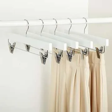 Durable Wooden Hangers with Clips - 10-Pack White