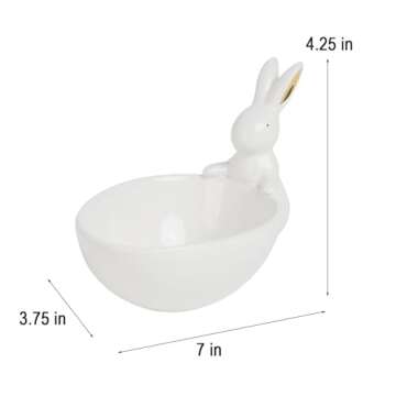 Easter-Decorations - Candy Dish Bowl - Candy Server - Nut Dish - Easter Bunny Bowl Ceramic Snack Serving Dish with Rabbit White Tabletop Decor Framhouse Home Décor 7x3.75x4.25 Inch Newman House Studio