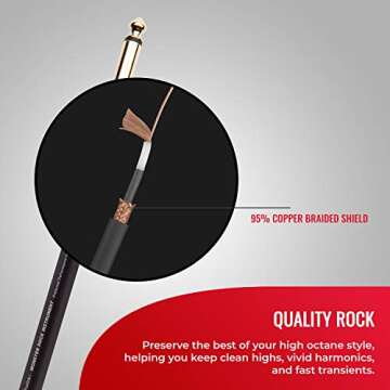 Monster Prolink Rock Instrument Cable. 6 ft Straight to Straight Monster Guitar Cable. For Electric Guitar Cable. 95% Copper Braided Shielded Guitar Cable