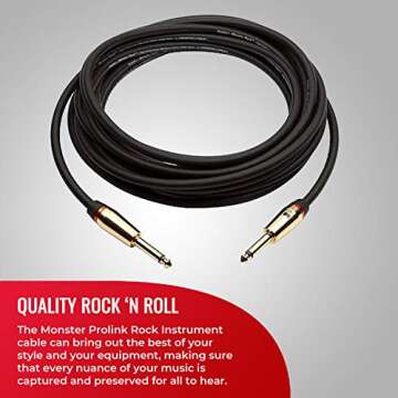 Monster Prolink Rock Instrument Cable. 6 ft Straight to Straight Monster Guitar Cable. For Electric Guitar Cable. 95% Copper Braided Shielded Guitar Cable