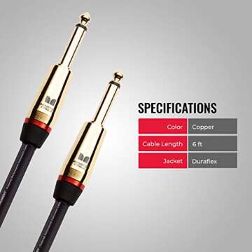 Monster Prolink Rock Instrument Cable. 6 ft Straight to Straight Monster Guitar Cable. For Electric Guitar Cable. 95% Copper Braided Shielded Guitar Cable