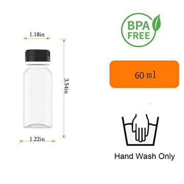 AQSXO 6 Pcs 2 OZ Mini Plastic Juice Bottles, Reusable Bulk Beverage Containers, Comes Black lid, for...