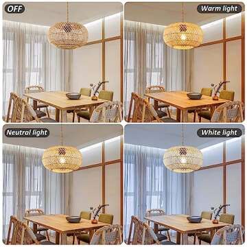 Plug in Pendant Light Rattan Hanging Lights with Plug in Cord, 15 FT Hemp Rope Cord Pendant Lamp Bamboo Lampshade, Farmhouse Industrial Boho Plug In Ceiling Light Fixture For Living Room Bedroom