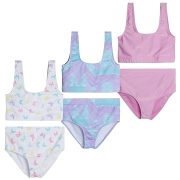 Real Essentials 3 Pack: Girls Two Piece Swimsuit Bathing Swim Suit Girl 2-Piece Kids Bikini Tankini ...