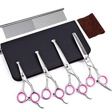 Dog Grooming Kit with Round Tip, Set of 5 Cat Dog Grooming Scissors, Stainless Steel Pet Grooming Sh...