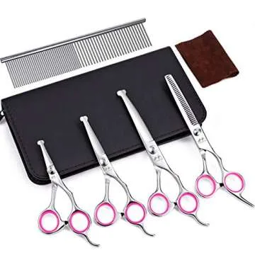 Dog Grooming Kit with Round Tip, Set of 5 Cat Dog Grooming Scissors, Stainless Steel Pet Grooming Sh...
