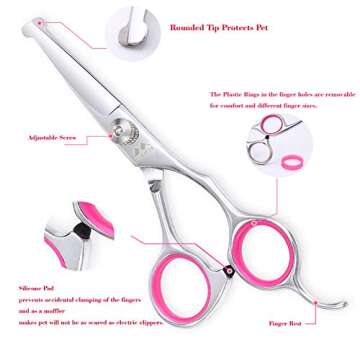 Dog Grooming Kit with Round Tip, Set of 5 Cat Dog Grooming Scissors, Stainless Steel Pet Grooming Shears for Full Body, Face, Nose, Ear and Paw (pink)