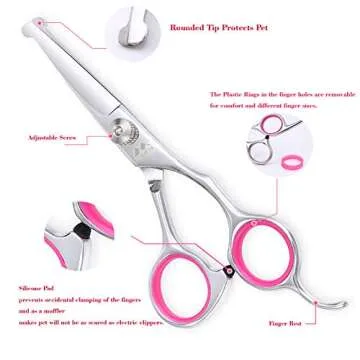 Dog Grooming Kit with Round Tip, Set of 5 Cat Dog Grooming Scissors, Stainless Steel Pet Grooming Shears for Full Body, Face, Nose, Ear and Paw (pink)