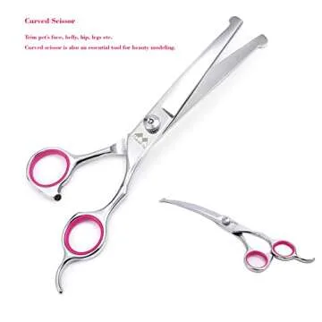 Dog Grooming Kit with Round Tip, Set of 5 Cat Dog Grooming Scissors, Stainless Steel Pet Grooming Shears for Full Body, Face, Nose, Ear and Paw (pink)