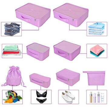 Packing Cubes 8 Sets/7 Colors Travel Luggage Organizers Include Waterproof Shoe Storage Bag Convenient Compression Pouches for Traveller (Purple)