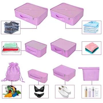Packing Cubes 8 Sets/7 Colors Travel Luggage Organizers Include Waterproof Shoe Storage Bag Convenient Compression Pouches for Traveller (Purple)