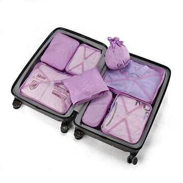 Packing Cubes 8 Sets/7 Colors Travel Luggage Organizers Include Waterproof Shoe Storage Bag Convenient Compression Pouches for Traveller (Purple)
