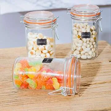 Encheng Glass Jars With Airtight Lids, 16 oz Glass Jars With Leak Proof Rubber Gasket,Wide Mouth Mason Jars With Hinged Lids For Kitchen Canisters,Glass Storage Containers 12 Pack