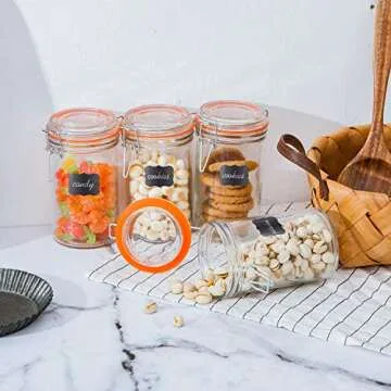 Encheng Glass Jars With Airtight Lids, 16 oz Glass Jars With Leak Proof Rubber Gasket,Wide Mouth Mason Jars With Hinged Lids For Kitchen Canisters,Glass Storage Containers 12 Pack