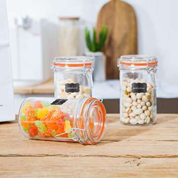 Encheng Glass Jars With Airtight Lids, 16 oz Glass Jars With Leak Proof Rubber Gasket,Wide Mouth Mason Jars With Hinged Lids For Kitchen Canisters,Glass Storage Containers 12 Pack