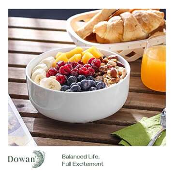 DOWAN 48 OZ Ceramic Large Bowls Set of 2 - White Serving Bowls for Soup, Ramen, Oatmeal, Pasta, Salad, Mixed Fruit - Dishwasher & Microwave Safe