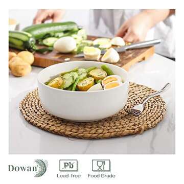 DOWAN 48 OZ Ceramic Large Bowls Set of 2 - White Serving Bowls for Soup, Ramen, Oatmeal, Pasta, Salad, Mixed Fruit - Dishwasher & Microwave Safe