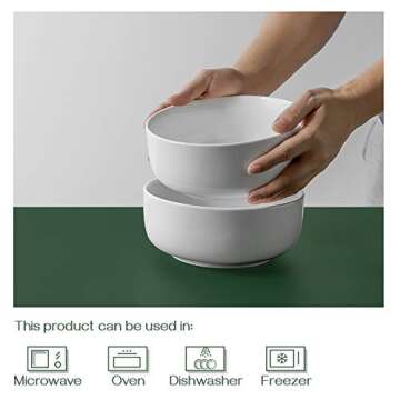 DOWAN 48 OZ Ceramic Large Bowls Set of 2 - White Serving Bowls for Soup, Ramen, Oatmeal, Pasta, Salad, Mixed Fruit - Dishwasher & Microwave Safe