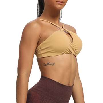 Aoxjox Women's Workout Sports Bras Fitness Backless Padded Ariel Halter Bra Yoga Crop Tank Top (Parchment Yellow, Small)