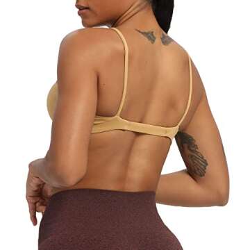 Aoxjox Women's Workout Sports Bras Fitness Backless Padded Ariel Halter Bra Yoga Crop Tank Top (Parchment Yellow, Small)