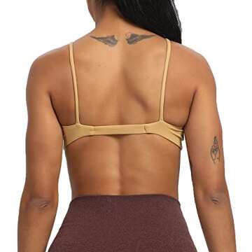 Aoxjox Women's Workout Sports Bras Fitness Backless Padded Ariel Halter Bra Yoga Crop Tank Top (Parchment Yellow, Small)