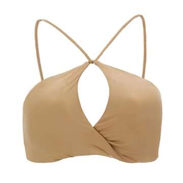 Aoxjox Women's Workout Sports Bras Fitness Backless Padded Ariel Halter Bra Yoga Crop Tank Top (Parchment Yellow, Small)