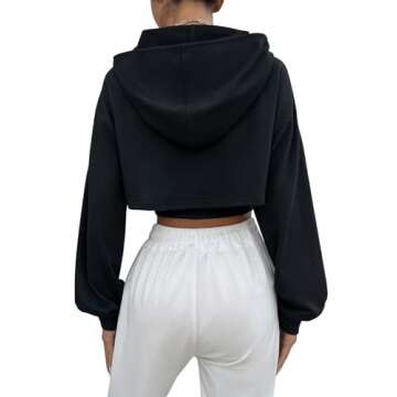 SweatyRocks Women's 2 Piece Outfits Long Sleeve Pullover Crop Top Sweatshirts Hoodie And Cami Tank Top Set Black M