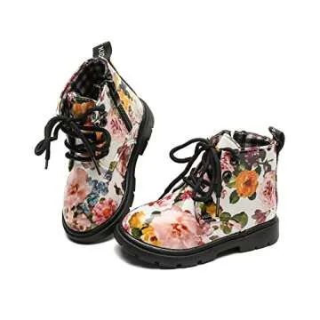 Komfyea Toddler Boots Boy's Girl's Cute Ankle Side Zipper Combat Boots 666White26