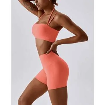 ABOCIW Workout Sets for Women Halter Bandeau Sport Bra Crop Tops High Waist Booty Shorts 2 Piece Gym...
