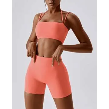 ABOCIW Workout Sets for Women Halter Bandeau Sport Bra Crop Tops High Waist Booty Shorts 2 Piece Gym Set Fitness Yoga Outfits Z-Orange Small