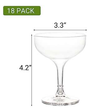 Belinlen 18 Count 5oz Acrylic Martini Glasses for Party Champagne Tower Plastic Champagne Coupe Glas...
