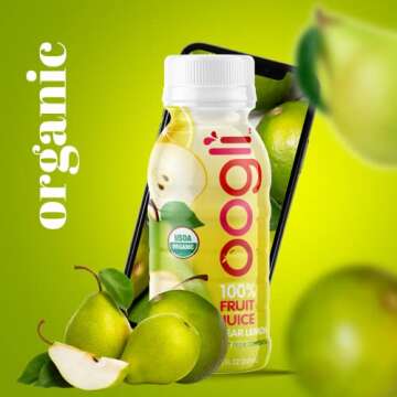 OOGLI Pear-Lemon Organic Juice, 8 fl oz (Pack of 6), NOT From Concentrate, 100% Natural, USDA Organic, Kosher Certified, Non-GMO, No Additives