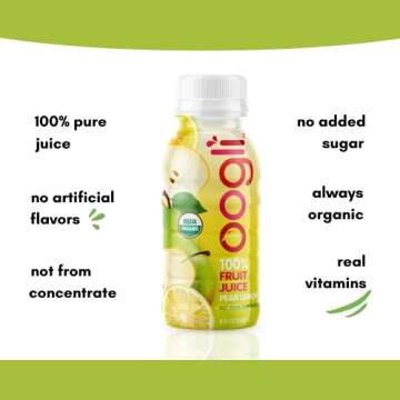 OOGLI Pear-Lemon Organic Juice, 8 fl oz (Pack of 6), NOT From Concentrate, 100% Natural, USDA Organic, Kosher Certified, Non-GMO, No Additives