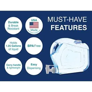 Arrow Home Products Ultra Slimline Drink Dispenser for Fridge, 1.25 Gallon - Plastic Beverage Dispenser with Spigot for Easy Dispensing - BPA Free Clear Plastic - Convenient Handle, Easy-Pour Spout