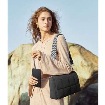 CLUCI Puffer Shoulder Bag Puffy Crossbody Purse for Women Middle Tote Bag Lightweight Cotton Padded ...