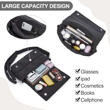 CLUCI Puffer Shoulder Bag Puffy Crossbody Purse for Women Middle Tote Bag Lightweight Cotton Padded Hobo Handbag