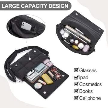 CLUCI Puffer Shoulder Bag Puffy Crossbody Purse for Women Middle Tote Bag Lightweight Cotton Padded Hobo Handbag