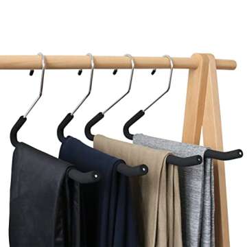 Homa Jia Heavy-Duty Pants Hangers Non-Slip, Foam Open Ended Slacks Pants Hangers for Men and Women, Space Saving Metal Trousers Hangers for Closet, Skirt and Jean Hangers, Black (10 Pack)
