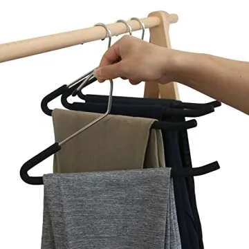 Homa Jia Heavy-Duty Pants Hangers Non-Slip, Foam Open Ended Slacks Pants Hangers for Men and Women, Space Saving Metal Trousers Hangers for Closet, Skirt and Jean Hangers, Black (10 Pack)
