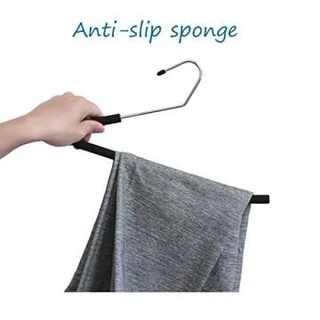 Homa Jia Heavy-Duty Pants Hangers Non-Slip, Foam Open Ended Slacks Pants Hangers for Men and Women, Space Saving Metal Trousers Hangers for Closet, Skirt and Jean Hangers, Black (10 Pack)