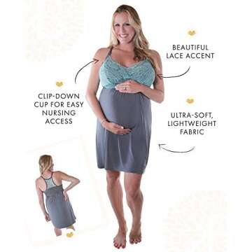 Kindred Bravely Lucille Nursing Nightgown & Maternity Gown (Ocean Mist, XXL)