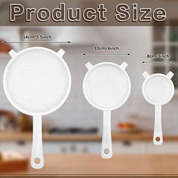 3 Pcs Plastic Nylon Mesh Strainer Colander with Handle Double Ear Fine Food Mesh Strainer Flour Sift...