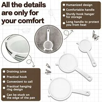 3 Pcs Plastic Nylon Mesh Strainer Colander with Handle Double Ear Fine Food Mesh Strainer Flour Sifter for Baking Kitchen Colander Sifter Kefir Tea Juice Pasta(3 Inch, 4 Inch, 5.5 Inch)