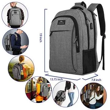 MATEIN 17 Inch Travel Laptop Backpack, Extra Large Business Backpack with USB Charging Port, Water-Resistant Computer Bag Daypack for Men Women Work Anti-Theft College Backpack, Grey