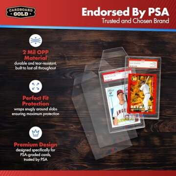 Cardboard Gold PSA Graded Card Sleeves - 50 Count Perfect Fit Resealable Sleeves for PSA Graded Baseball, Football, Gaming, Sports Cards - PSA Slab Sleeves Protector, Acid Free Card Slabs